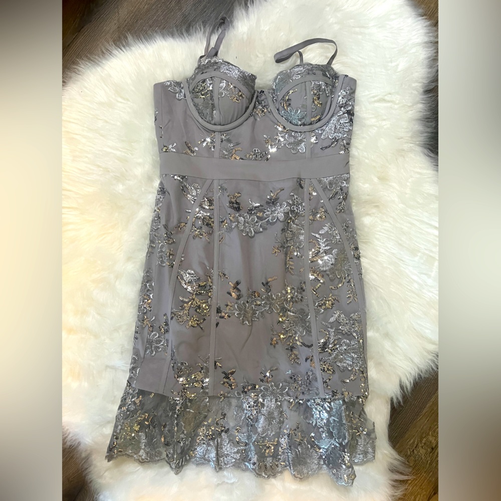 X By Nbd Harper Mini Dress Silver Sequin Cocktail Party Revolve small